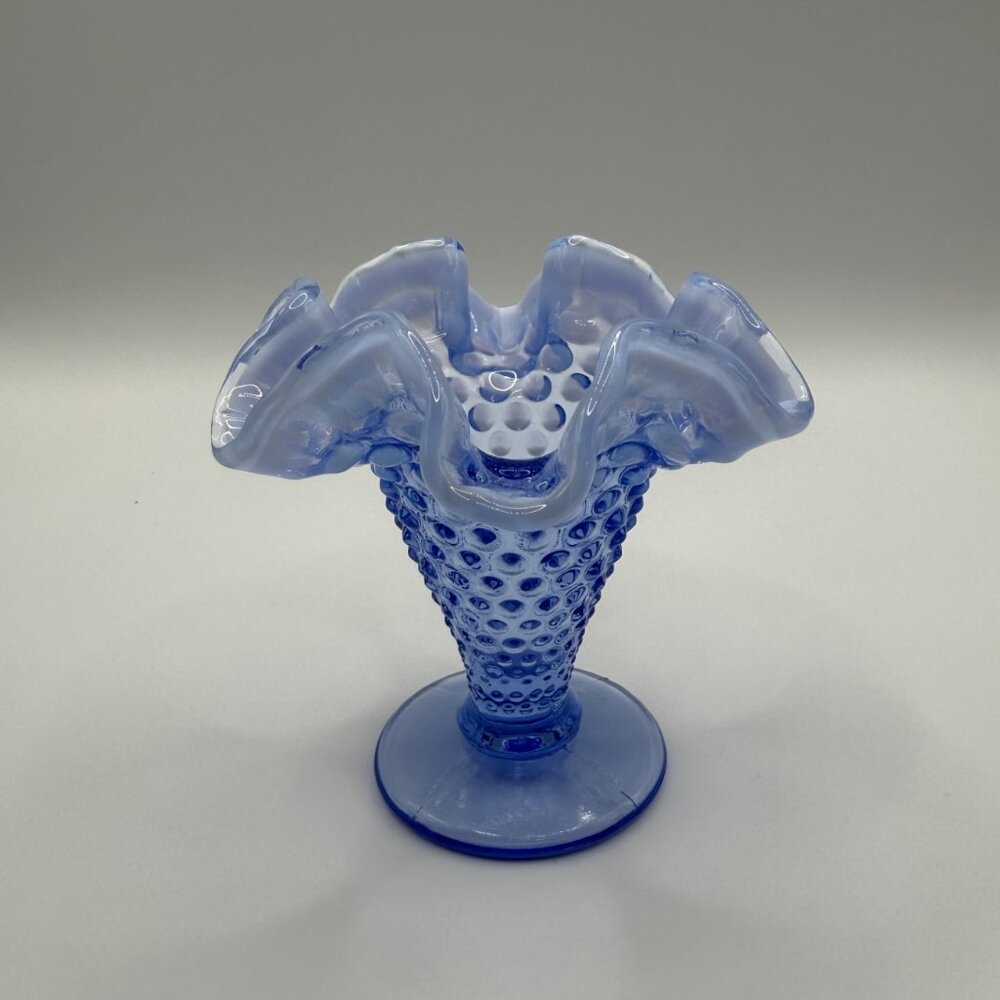 Vintage Fenton Opalescent Blue Hobnail Mini Vase